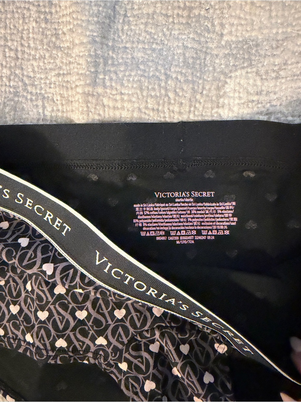 Victoria's Secret Black Logo Waistband Panty with Heart Print